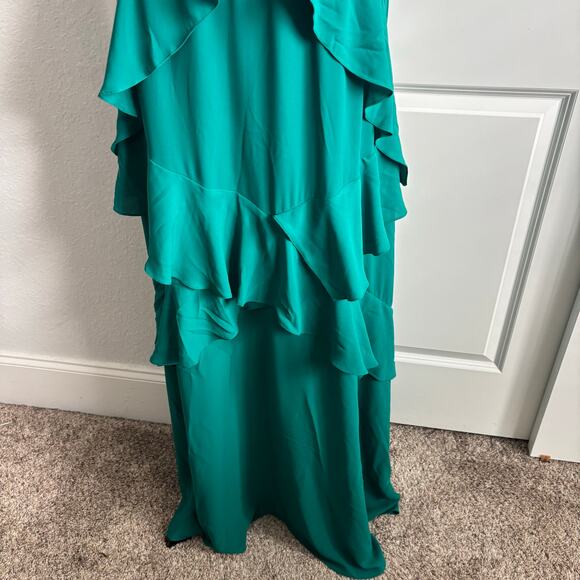 BCBG MAXAZRIA Green Audrianna Georgette Ruffled Halter Dress Gown Sz 12 - Picture 6 of 13